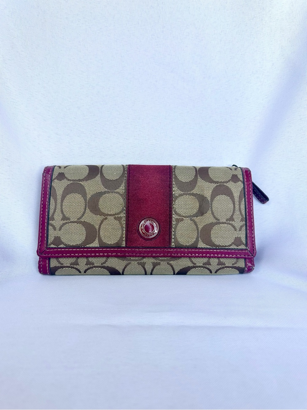 Coach Vintage Signature Canvas Wallet with Rose Trim
